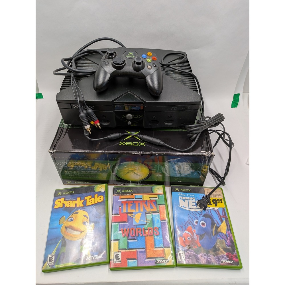 Microsoft Xbox Console Bundle Original Box Controller 3 Games Shark Tale Nemo